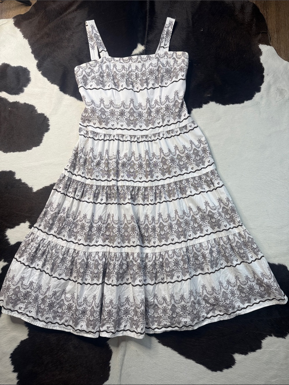 dressbarn White Midi Dress with Brown Lace-Style Print
